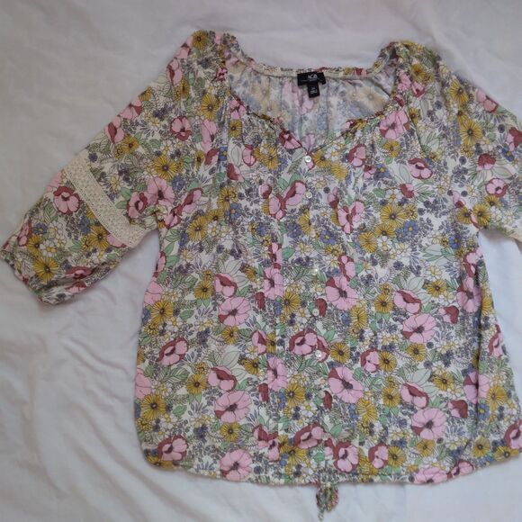 Floral Pop Over Button Blouse Peasant Cottagecore Boho 3/4 Sleeve Womens Size 2X - Picture 3 of 13